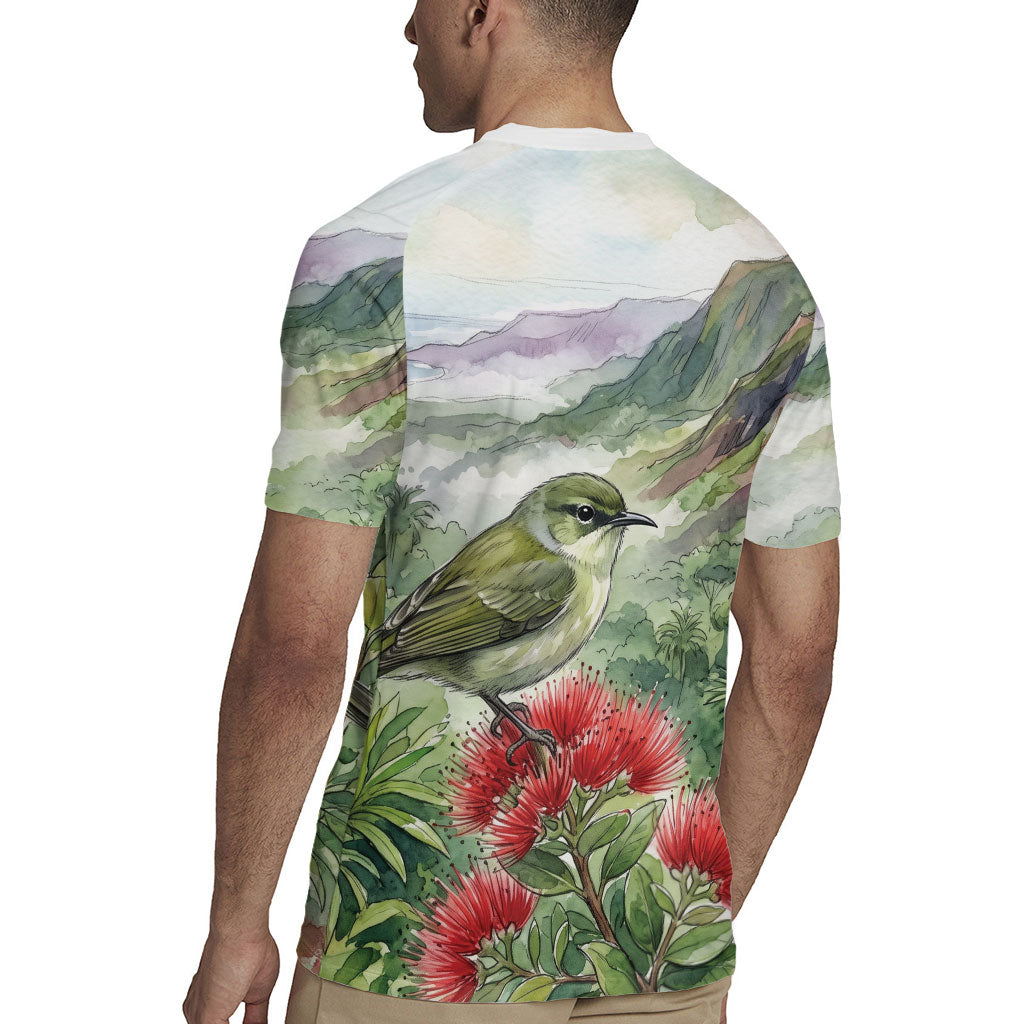 Aloha Hawaii Creeper Ohia Lehua Watercolor Rugby Jersey LT14 - Polynesian Pride
