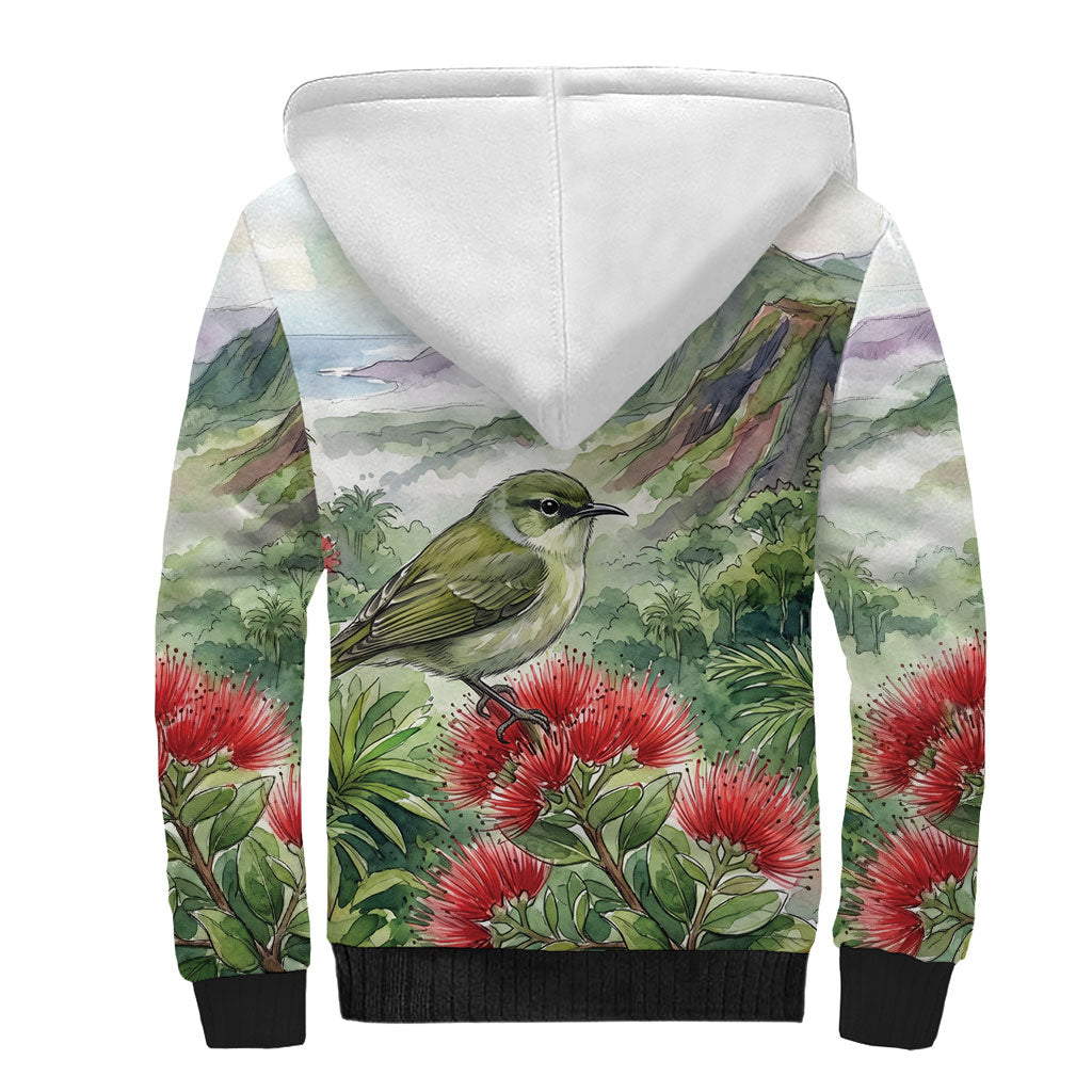 Aloha Hawaii Creeper Ohia Lehua Watercolor Sherpa Hoodie LT14 - Polynesian Pride