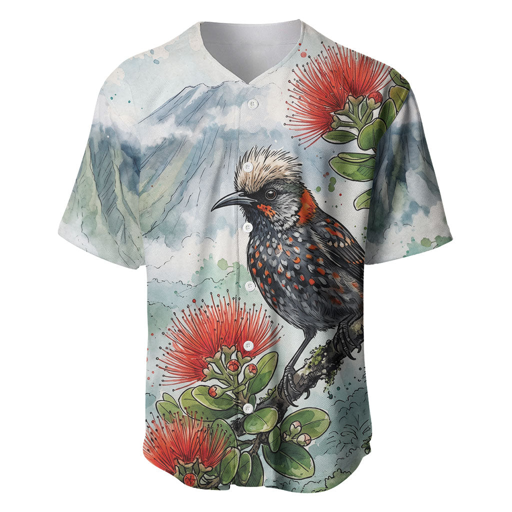 Aloha Hawaii Akohekohe Ohia Lehua Watercolor Baseball Jersey LT14 Watercolor - Polynesian Pride
