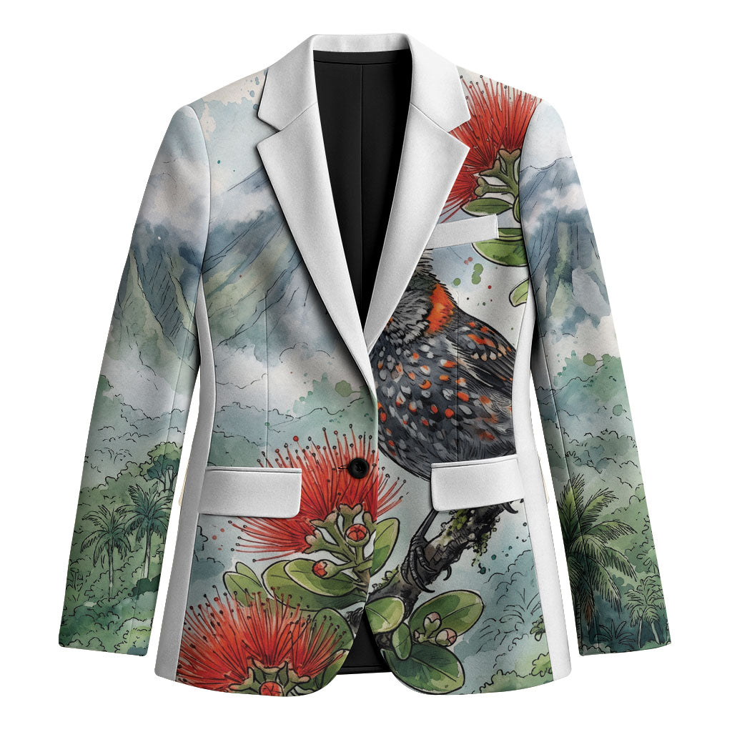 Aloha Hawaii Akohekohe Ohia Lehua Watercolor Blazer