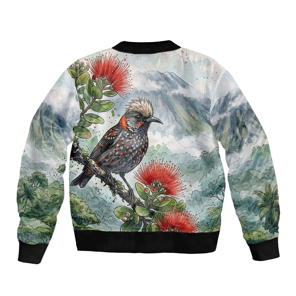 Aloha Hawaii Akohekohe Ohia Lehua Watercolor Bomber Jacket LT14 - Polynesian Pride