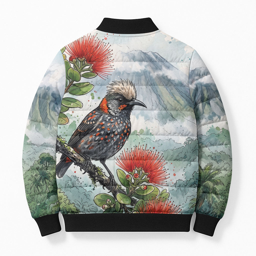 Aloha Hawaii Akohekohe Ohia Lehua Watercolor Bomber Puffer Jacket LT14 - Polynesian Pride