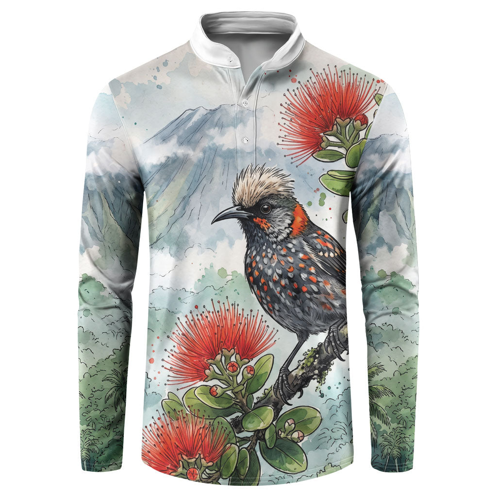 Aloha Hawaii Akohekohe Ohia Lehua Watercolor Button Sweatshirt LT14 Watercolor - Polynesian Pride