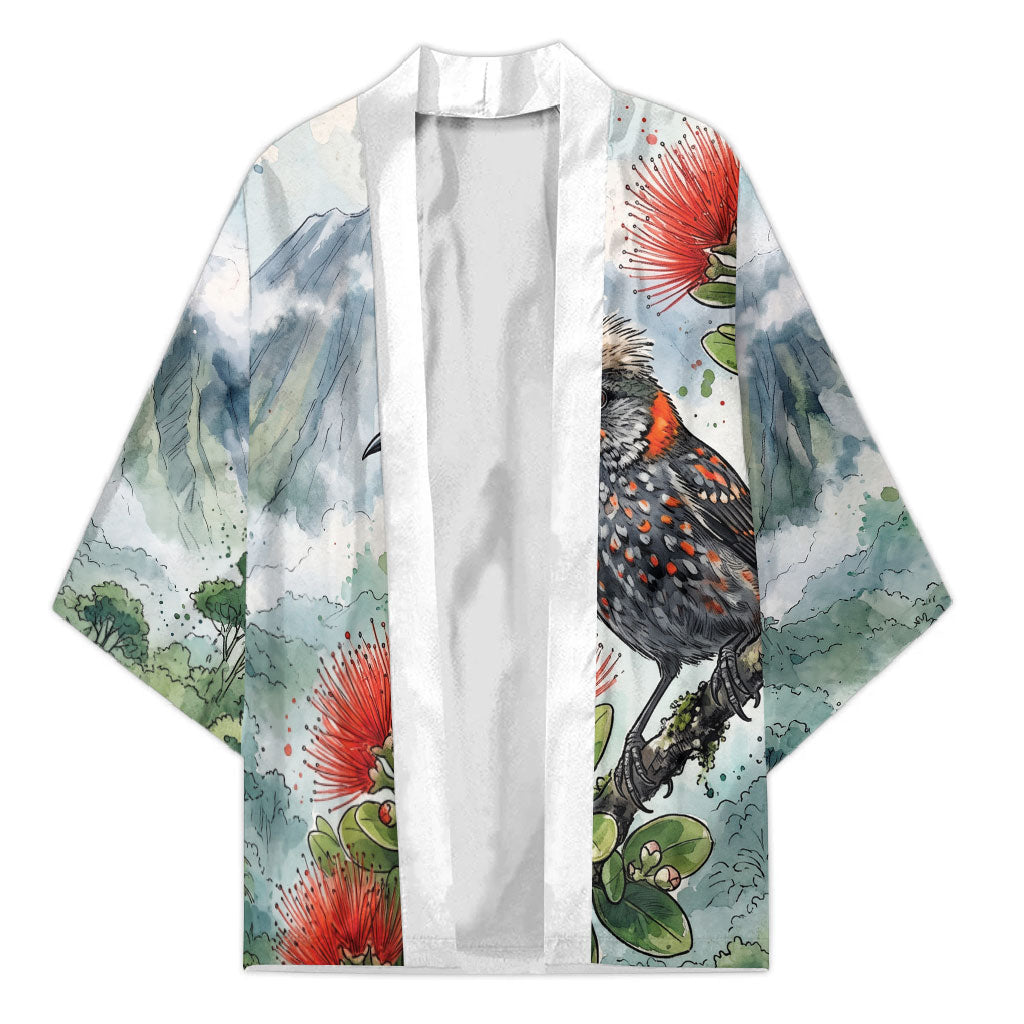 Aloha Hawaii Akohekohe Ohia Lehua Watercolor Kimono LT14 Unisex Watercolor - Polynesian Pride