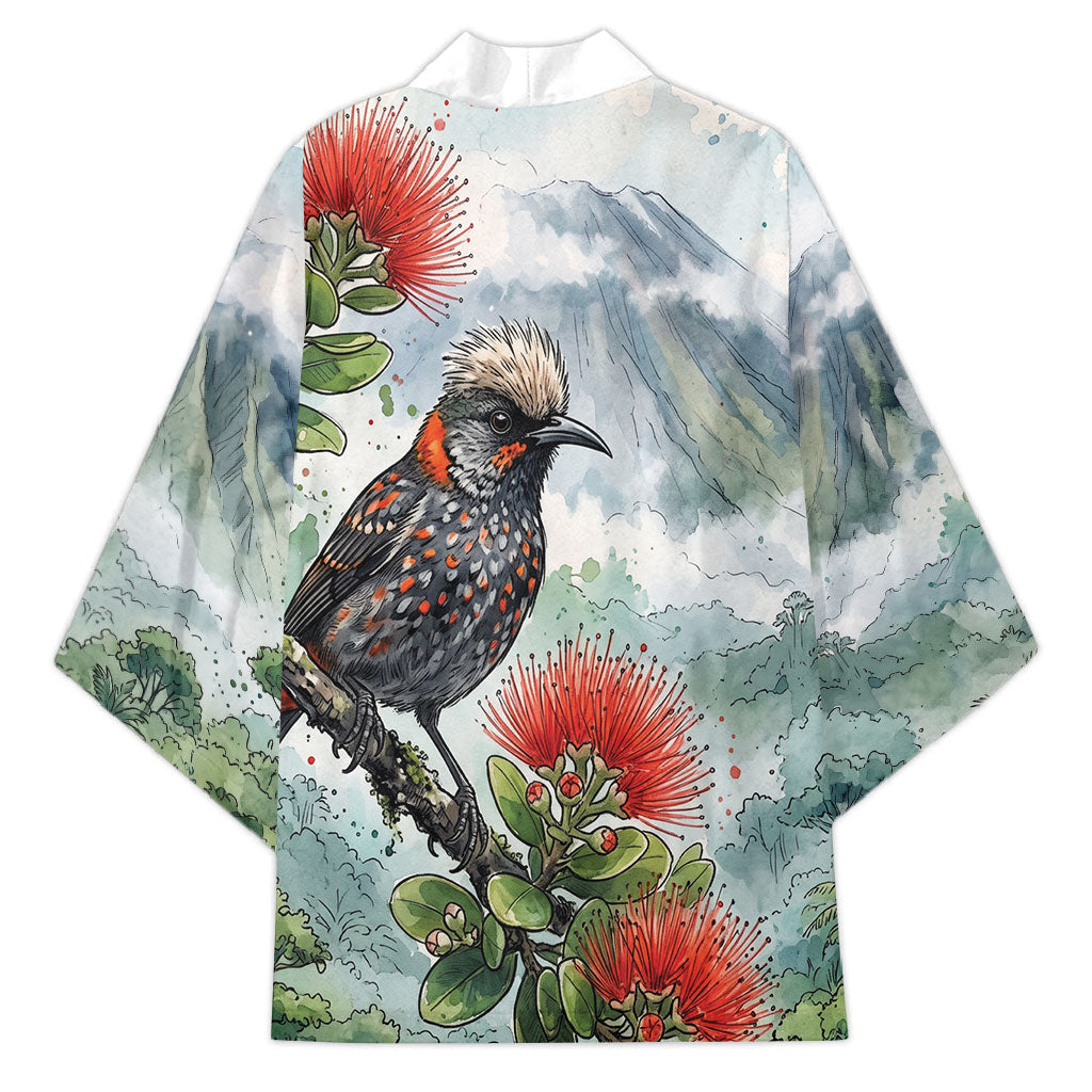 Aloha Hawaii Akohekohe Ohia Lehua Watercolor Kimono LT14 - Polynesian Pride