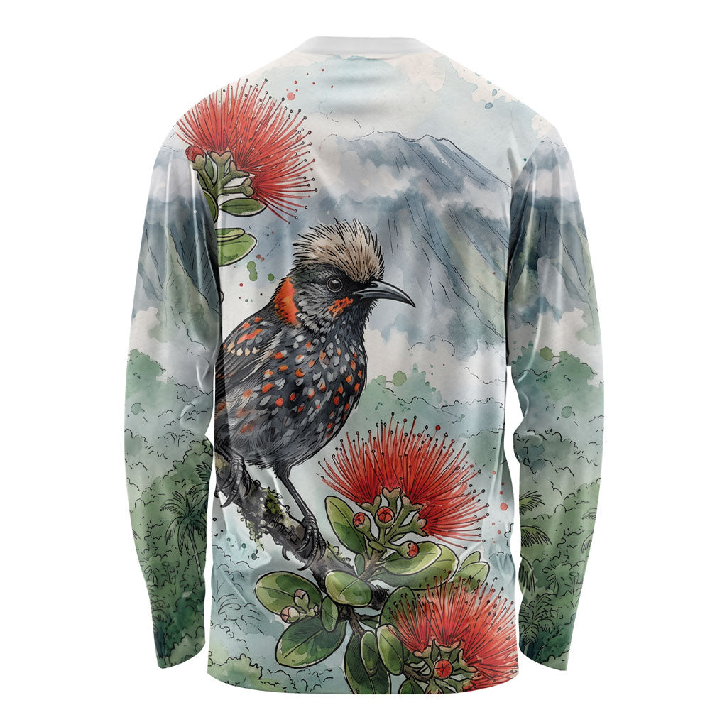 Aloha Hawaii Akohekohe Ohia Lehua Watercolor Long Sleeve Shirt LT14 - Polynesian Pride