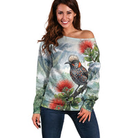 Aloha Hawaii Akohekohe Ohia Lehua Watercolor Off Shoulder Sweater LT14 Women Watercolor - Polynesian Pride