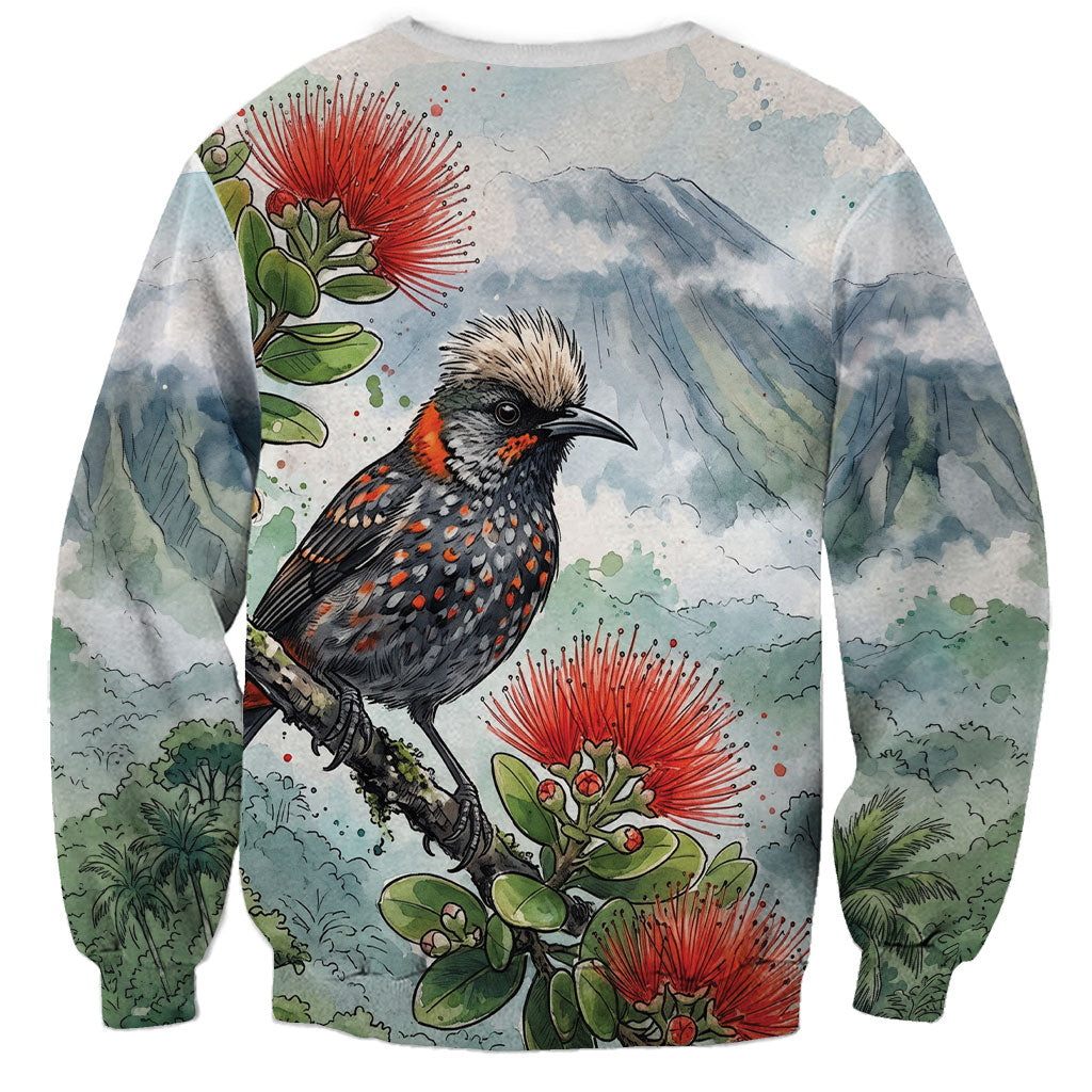 Aloha Hawaii Akohekohe Ohia Lehua Watercolor Sweatshirt LT14 - Polynesian Pride