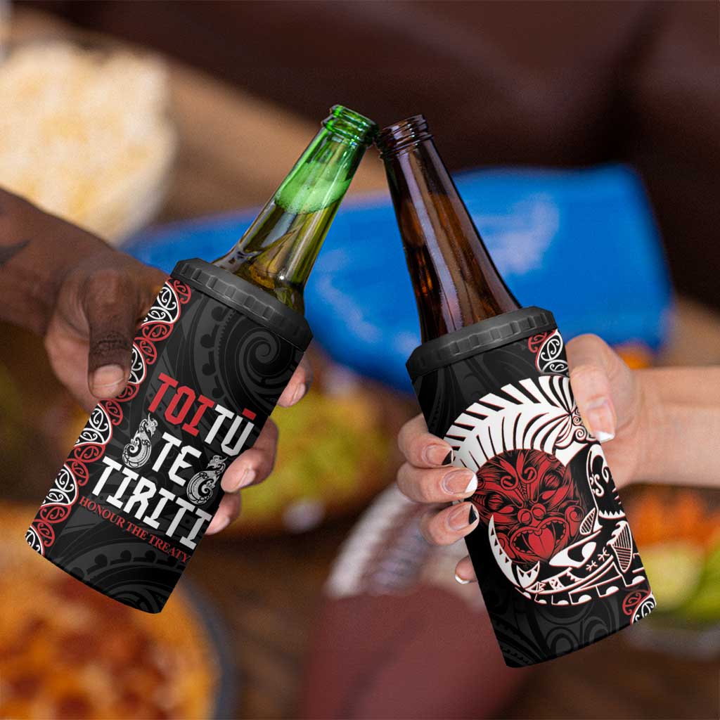 Aotearoa Toitu Te Tiriti 4 in 1 Can Cooler Tumbler Honour The Treaty Maori Haka LT14 - Polynesian Pride