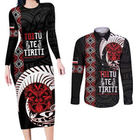 Aotearoa Toitu Te Tiriti Couples Matching Long Sleeve Bodycon Dress and Long Sleeve Button Shirt Honour The Treaty Maori Haka