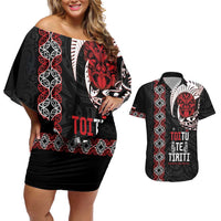 Aotearoa Toitu Te Tiriti Couples Matching Off Shoulder Short Dress and Hawaiian Shirt Honour The Treaty Maori Haka