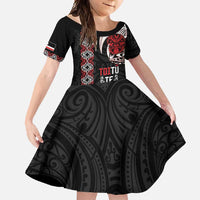 Aotearoa Toitu Te Tiriti Family Matching Mermaid Dress and Hawaiian Shirt Honour The Treaty Maori Haka LT14 Daughter's Dress Black - Polynesian Pride