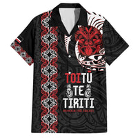 Aotearoa Toitu Te Tiriti Family Matching Off The Shoulder Long Sleeve Dress and Hawaiian Shirt Honour The Treaty Maori Haka LT14 Dad's Shirt - Short Sleeve Black - Polynesian Pride