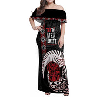 Aotearoa Toitu Te Tiriti Family Matching Off Shoulder Maxi Dress and Hawaiian Shirt Honour The Treaty Maori Haka LT14 Mom's Dress Black - Polynesian Pride