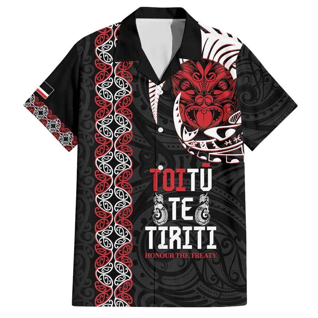 Aotearoa Toitu Te Tiriti Family Matching Puletasi and Hawaiian Shirt Honour The Treaty Maori Haka LT14 Dad's Shirt - Short Sleeve Black - Polynesian Pride