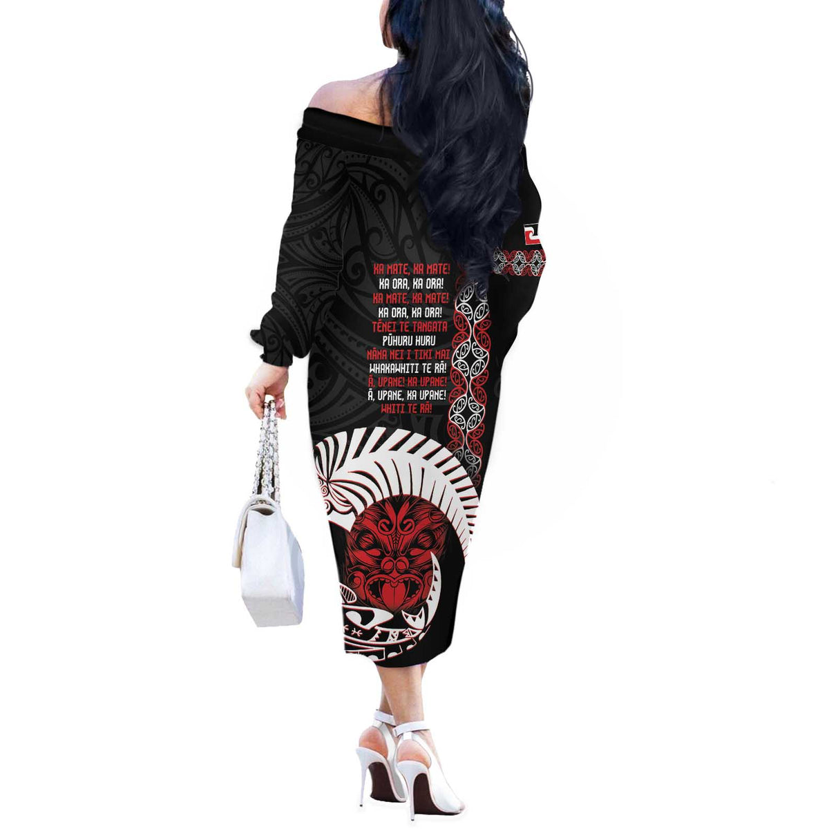 Aotearoa Toitu Te Tiriti Off The Shoulder Long Sleeve Dress Honour The Treaty Maori Haka LT14 - Polynesian Pride