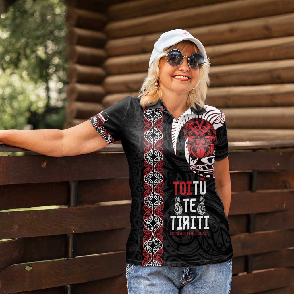 Aotearoa Toitu Te Tiriti Women Polo Shirt Honour The Treaty Maori Haka LT14 - Polynesian Pride