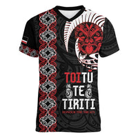 Aotearoa Toitu Te Tiriti Women V-Neck T-Shirt Honour The Treaty Maori Haka