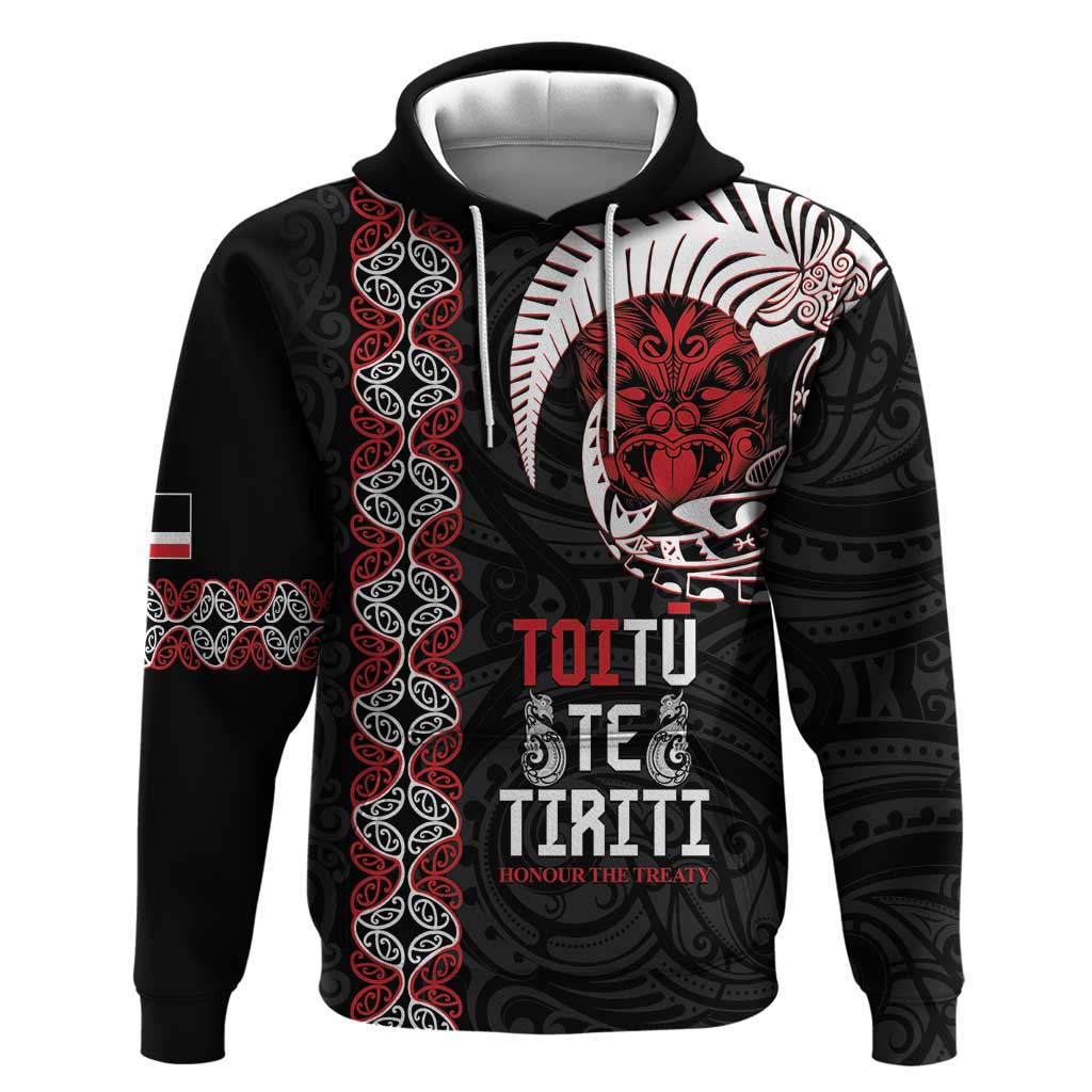 Aotearoa Toitu Te Tiriti Zip Hoodie Honour The Treaty Maori Haka LT14 Pullover Hoodie Black - Polynesian Pride