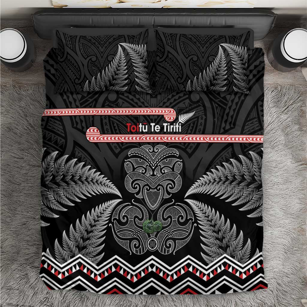 Aotearoa Toitu Te Tiriti Bedding Set Stand Together! Stand Stronger! - NZ Tiki LT14 Black - Polynesian Pride