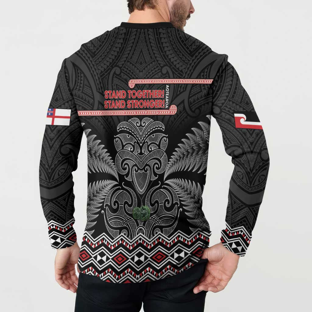 Aotearoa Toitu Te Tiriti Button Sweatshirt Stand Together! Stand Stronger! - NZ Tiki