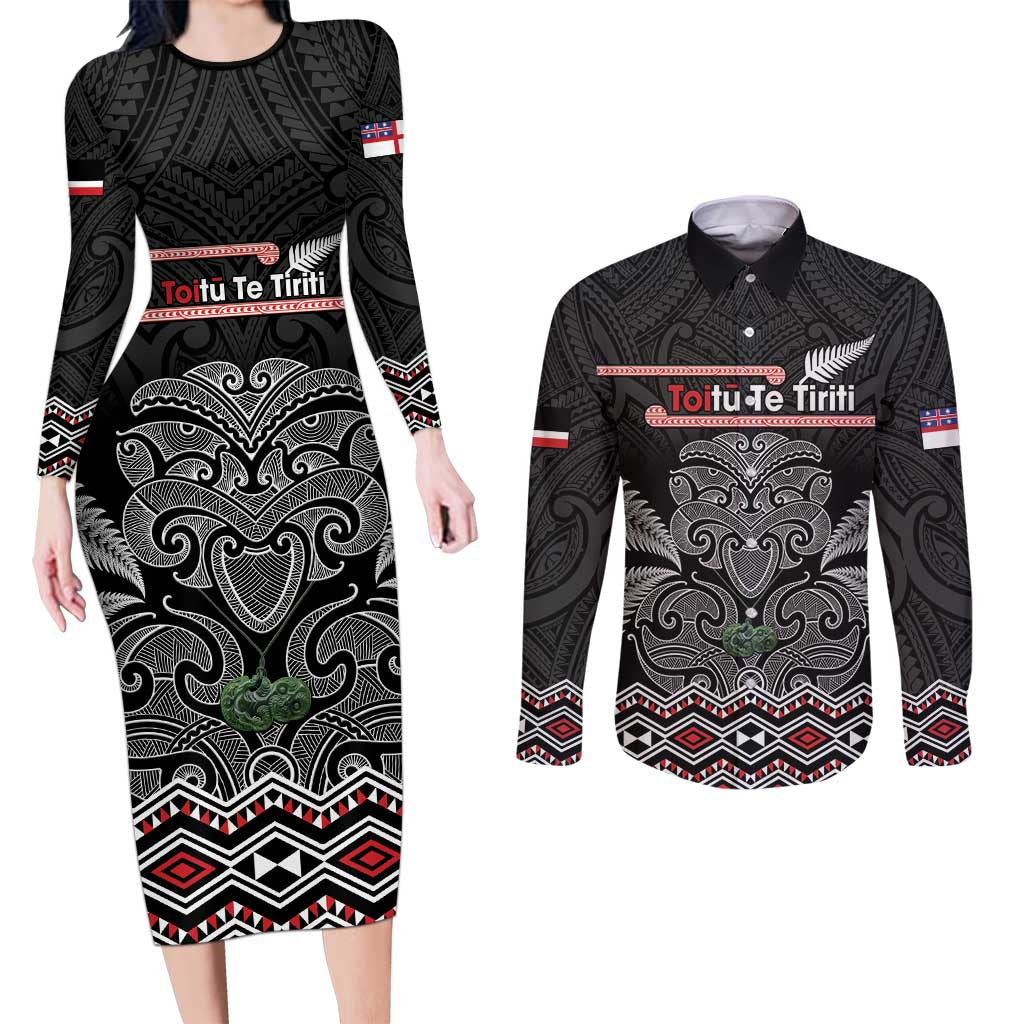 Aotearoa Toitu Te Tiriti Couples Matching Long Sleeve Bodycon Dress and Long Sleeve Button Shirt Stand Together! Stand Stronger! - NZ Tiki