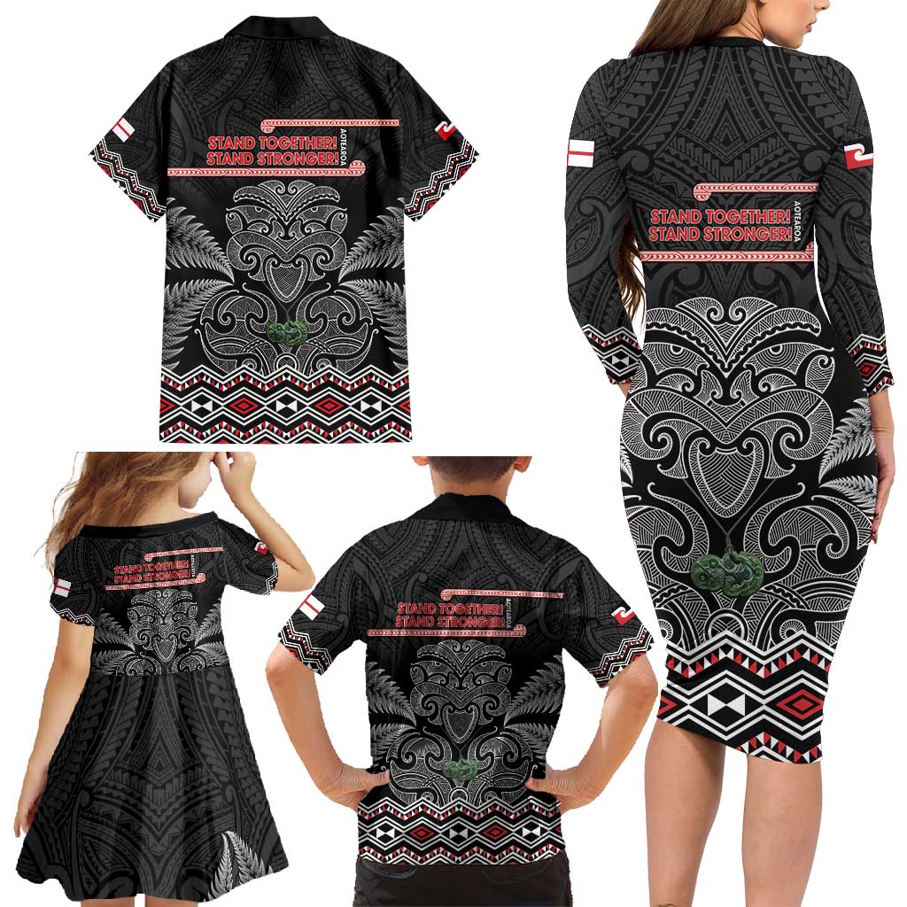 Aotearoa Toitu Te Tiriti Family Matching Long Sleeve Bodycon Dress and Hawaiian Shirt Stand Together! Stand Stronger! - NZ Tiki LT14 - Polynesian Pride