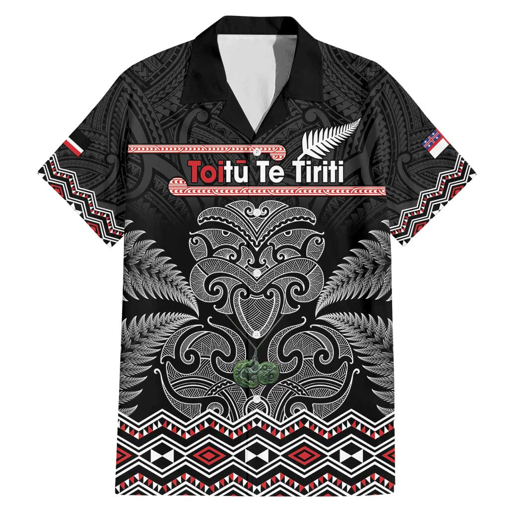 Aotearoa Toitu Te Tiriti Family Matching Mermaid Dress and Hawaiian Shirt Stand Together! Stand Stronger! - NZ Tiki LT14 Dad's Shirt - Short Sleeve Black - Polynesian Pride