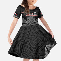 Aotearoa Toitu Te Tiriti Family Matching Off The Shoulder Long Sleeve Dress and Hawaiian Shirt Stand Together! Stand Stronger! - NZ Tiki LT14 Daughter's Dress Black - Polynesian Pride