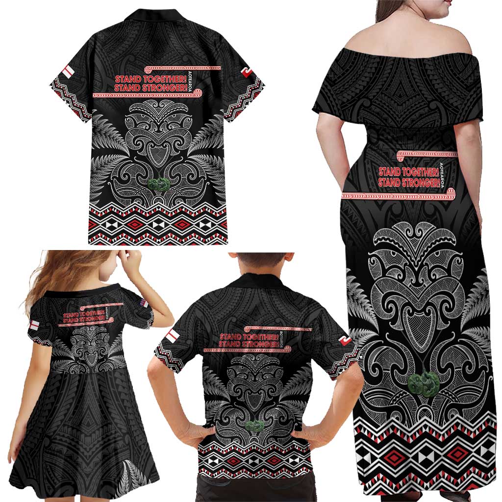 Aotearoa Toitu Te Tiriti Family Matching Off Shoulder Maxi Dress and Hawaiian Shirt Stand Together! Stand Stronger! - NZ Tiki LT14 - Polynesian Pride