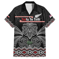 Aotearoa Toitu Te Tiriti Family Matching Off Shoulder Maxi Dress and Hawaiian Shirt Stand Together! Stand Stronger! - NZ Tiki LT14 Dad's Shirt - Short Sleeve Black - Polynesian Pride
