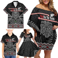 Aotearoa Toitu Te Tiriti Family Matching Off Shoulder Short Dress and Hawaiian Shirt Stand Together! Stand Stronger! - NZ Tiki LT14 - Polynesian Pride