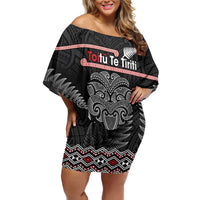 Aotearoa Toitu Te Tiriti Family Matching Off Shoulder Short Dress and Hawaiian Shirt Stand Together! Stand Stronger! - NZ Tiki LT14 Mom's Dress Black - Polynesian Pride