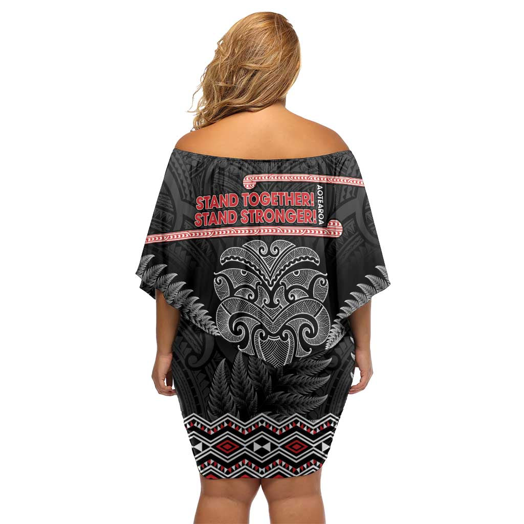Aotearoa Toitu Te Tiriti Family Matching Off Shoulder Short Dress and Hawaiian Shirt Stand Together! Stand Stronger! - NZ Tiki LT14 - Polynesian Pride