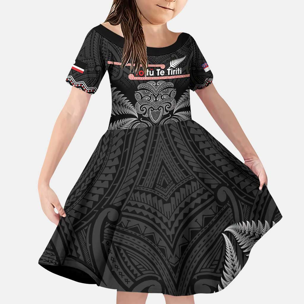 Aotearoa Toitu Te Tiriti Family Matching Puletasi and Hawaiian Shirt Stand Together! Stand Stronger! - NZ Tiki LT14 Daughter's Dress Black - Polynesian Pride