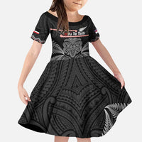 Aotearoa Toitu Te Tiriti Family Matching Puletasi and Hawaiian Shirt Stand Together! Stand Stronger! - NZ Tiki LT14 Daughter's Dress Black - Polynesian Pride