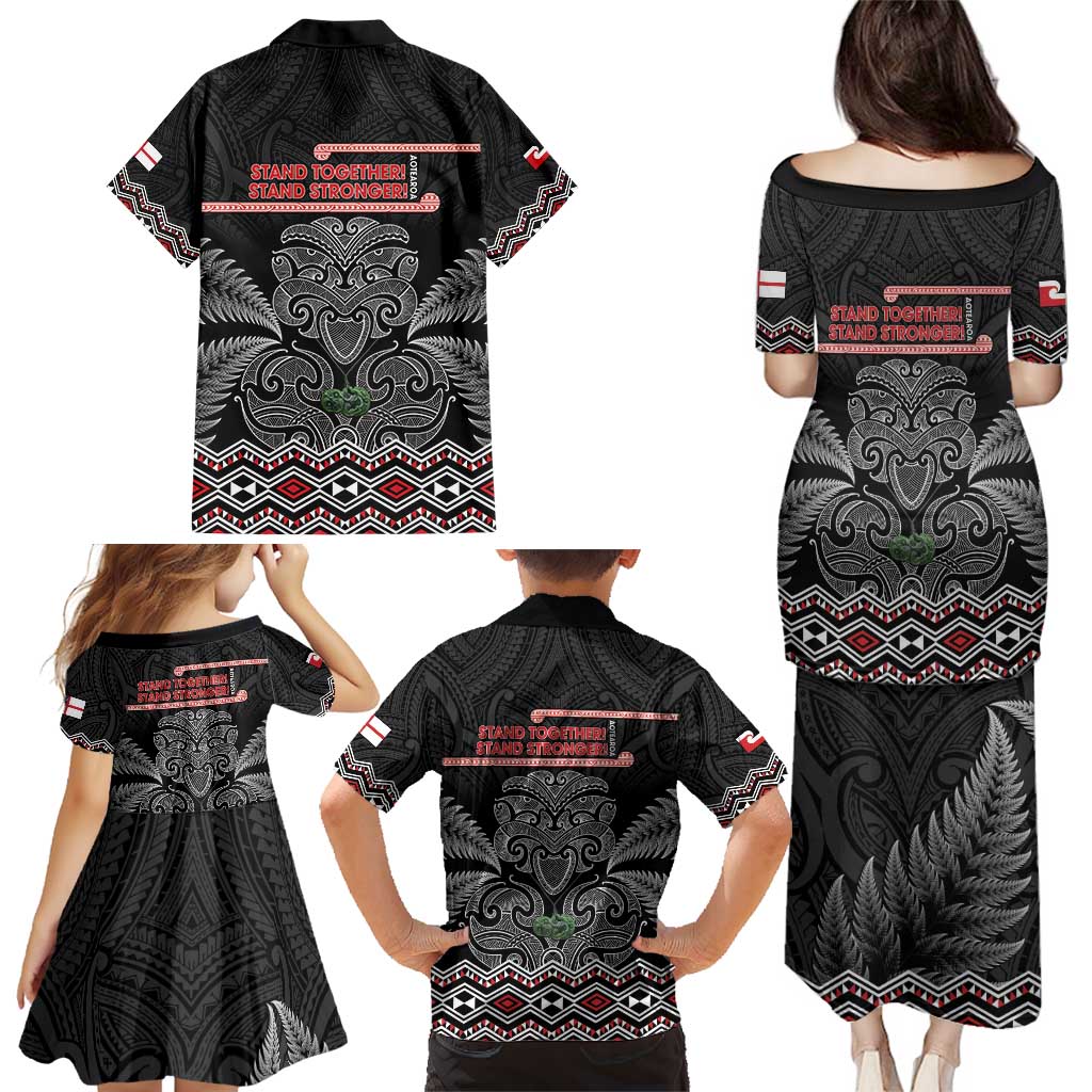 Aotearoa Toitu Te Tiriti Family Matching Puletasi and Hawaiian Shirt Stand Together! Stand Stronger! - NZ Tiki LT14 - Polynesian Pride
