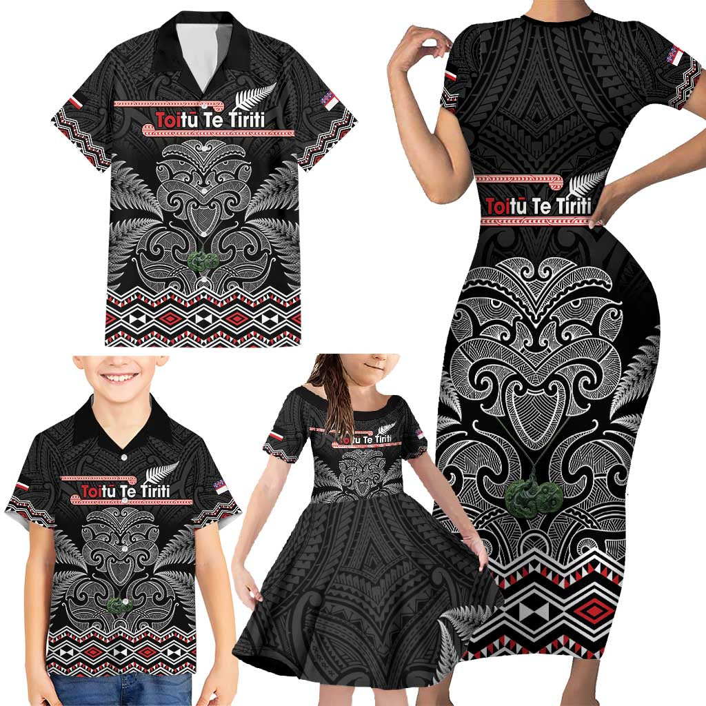 Aotearoa Toitu Te Tiriti Family Matching Short Sleeve Bodycon Dress and Hawaiian Shirt Stand Together! Stand Stronger! - NZ Tiki LT14 - Polynesian Pride