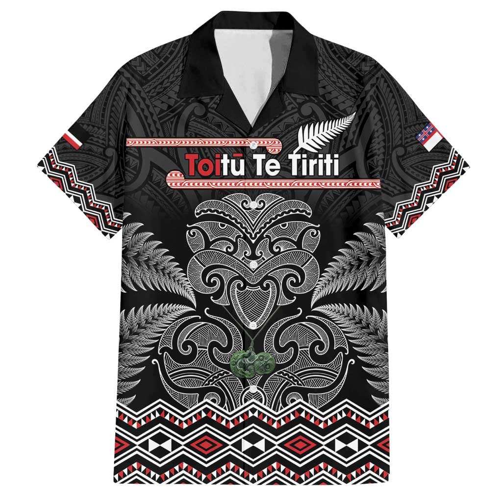 Aotearoa Toitu Te Tiriti Family Matching Summer Maxi Dress and Hawaiian Shirt Stand Together! Stand Stronger! - NZ Tiki LT14 Dad's Shirt - Short Sleeve Black - Polynesian Pride