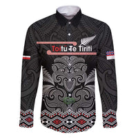 Aotearoa Toitu Te Tiriti Family Matching Tank Maxi Dress and Hawaiian Shirt Stand Together! Stand Stronger! - NZ Tiki LT14 Dad's Shirt - Long Sleeve Black - Polynesian Pride