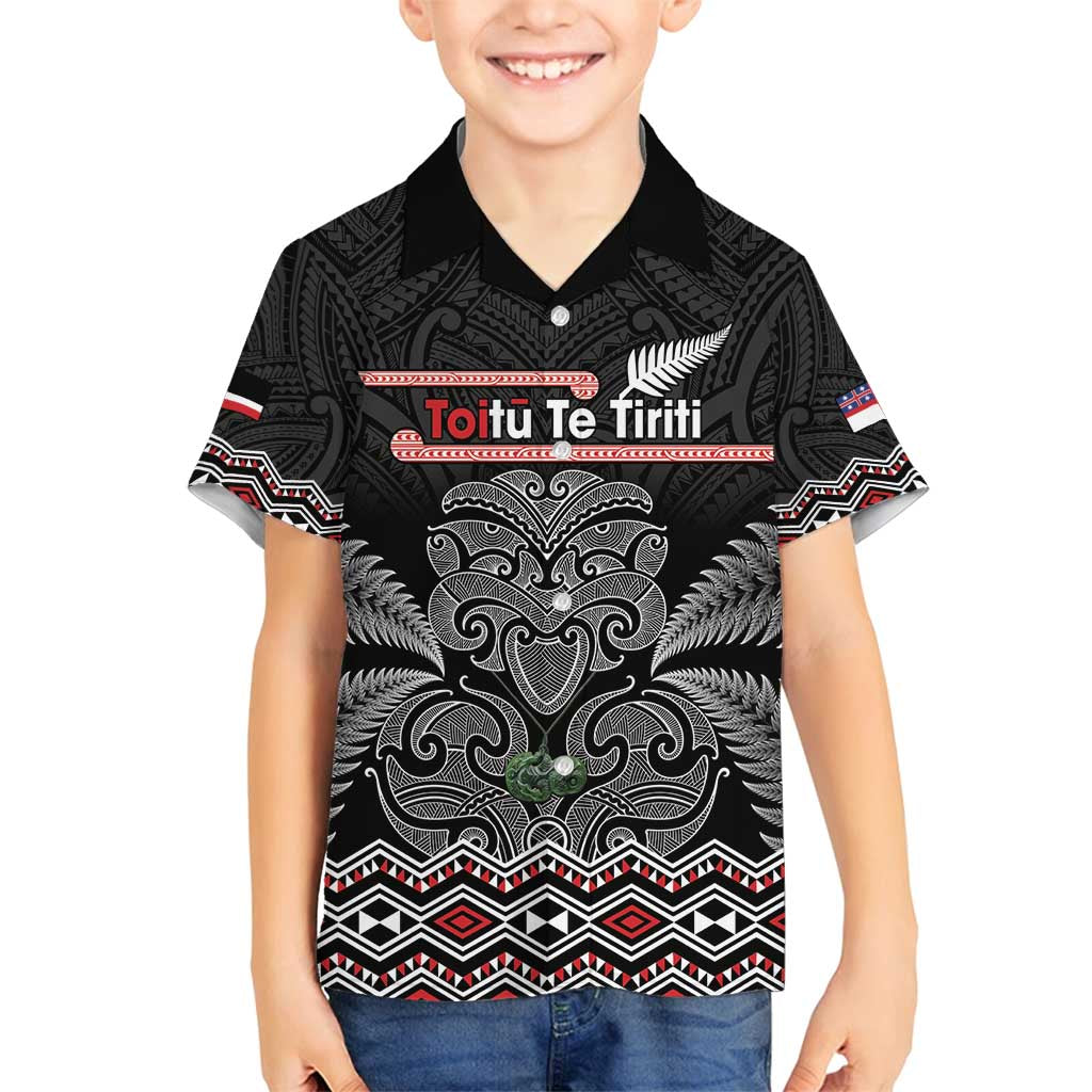 Aotearoa Toitu Te Tiriti Family Matching Tank Maxi Dress and Hawaiian Shirt Stand Together! Stand Stronger! - NZ Tiki LT14 Son's Shirt Black - Polynesian Pride