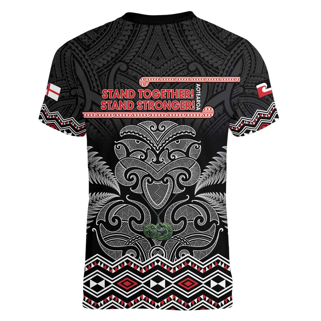 Aotearoa Toitu Te Tiriti Women V-Neck T-Shirt Stand Together! Stand Stronger! - NZ Tiki