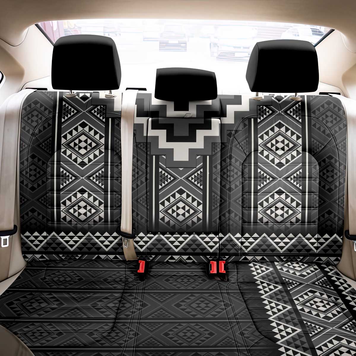 Black Taniko Aotearoa Back Car Seat Cover Niho Taniwha Mix Poutama LT14