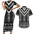 Black Taniko Aotearoa Couples Matching Short Sleeve Bodycon Dress and Hawaiian Shirt Niho Taniwha Mix Poutama LT14