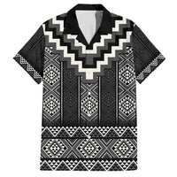 Black Taniko Aotearoa Family Matching Long Sleeve Bodycon Dress and Hawaiian Shirt Niho Taniwha Mix Poutama LT14 Dad's Shirt - Short Sleeve Black - Polynesian Pride