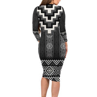 Black Taniko Aotearoa Family Matching Long Sleeve Bodycon Dress and Hawaiian Shirt Niho Taniwha Mix Poutama LT14 - Polynesian Pride