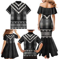 Black Taniko Aotearoa Family Matching Mermaid Dress and Hawaiian Shirt Niho Taniwha Mix Poutama LT14 - Polynesian Pride