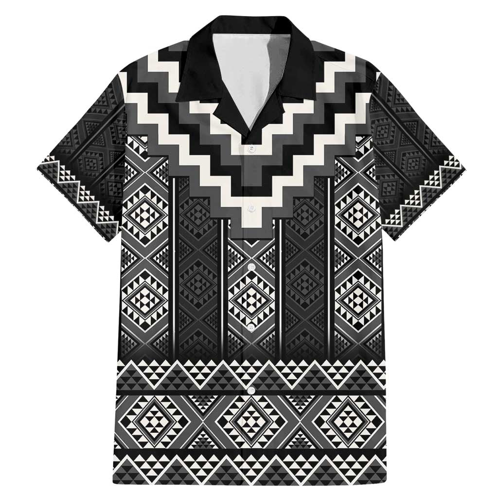 Black Taniko Aotearoa Family Matching Mermaid Dress and Hawaiian Shirt Niho Taniwha Mix Poutama LT14 Dad's Shirt - Short Sleeve Black - Polynesian Pride