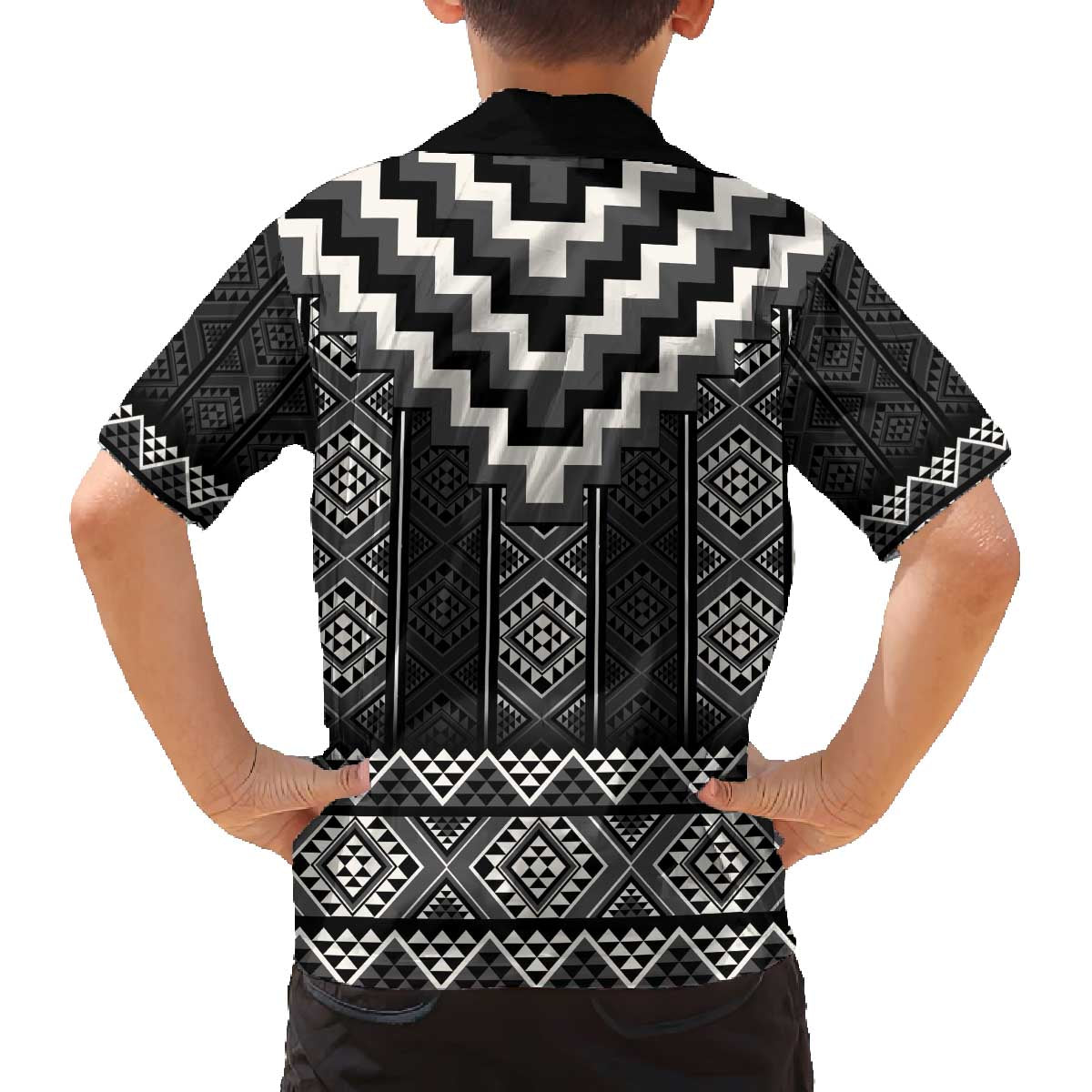 Black Taniko Aotearoa Family Matching Off The Shoulder Long Sleeve Dress and Hawaiian Shirt Niho Taniwha Mix Poutama LT14 - Polynesian Pride