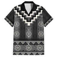 Black Taniko Aotearoa Family Matching Off The Shoulder Long Sleeve Dress and Hawaiian Shirt Niho Taniwha Mix Poutama LT14 Dad's Shirt - Short Sleeve Black - Polynesian Pride